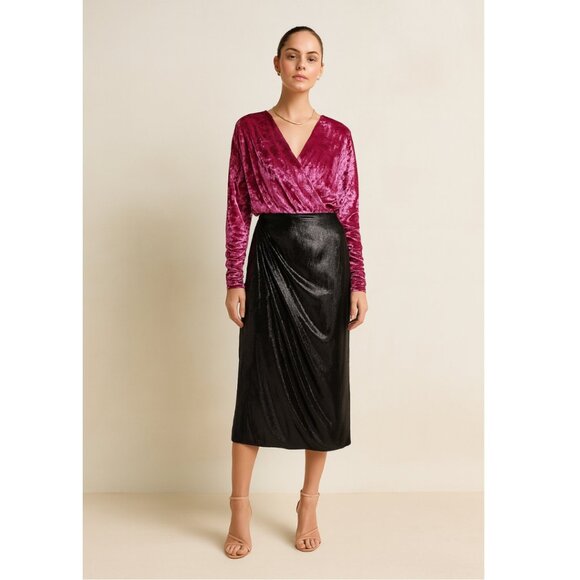 The Attico Long Sleeve Velvet Midi Dress 4 Pink Black NEW - Picture 1 of 10